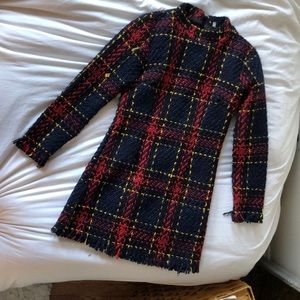 Sweater dress size small, fitted. Plaid wool